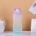 2000ML frosted plastic water bottle with gradual change portable bottle gym sports kettle 2 liter water bottle